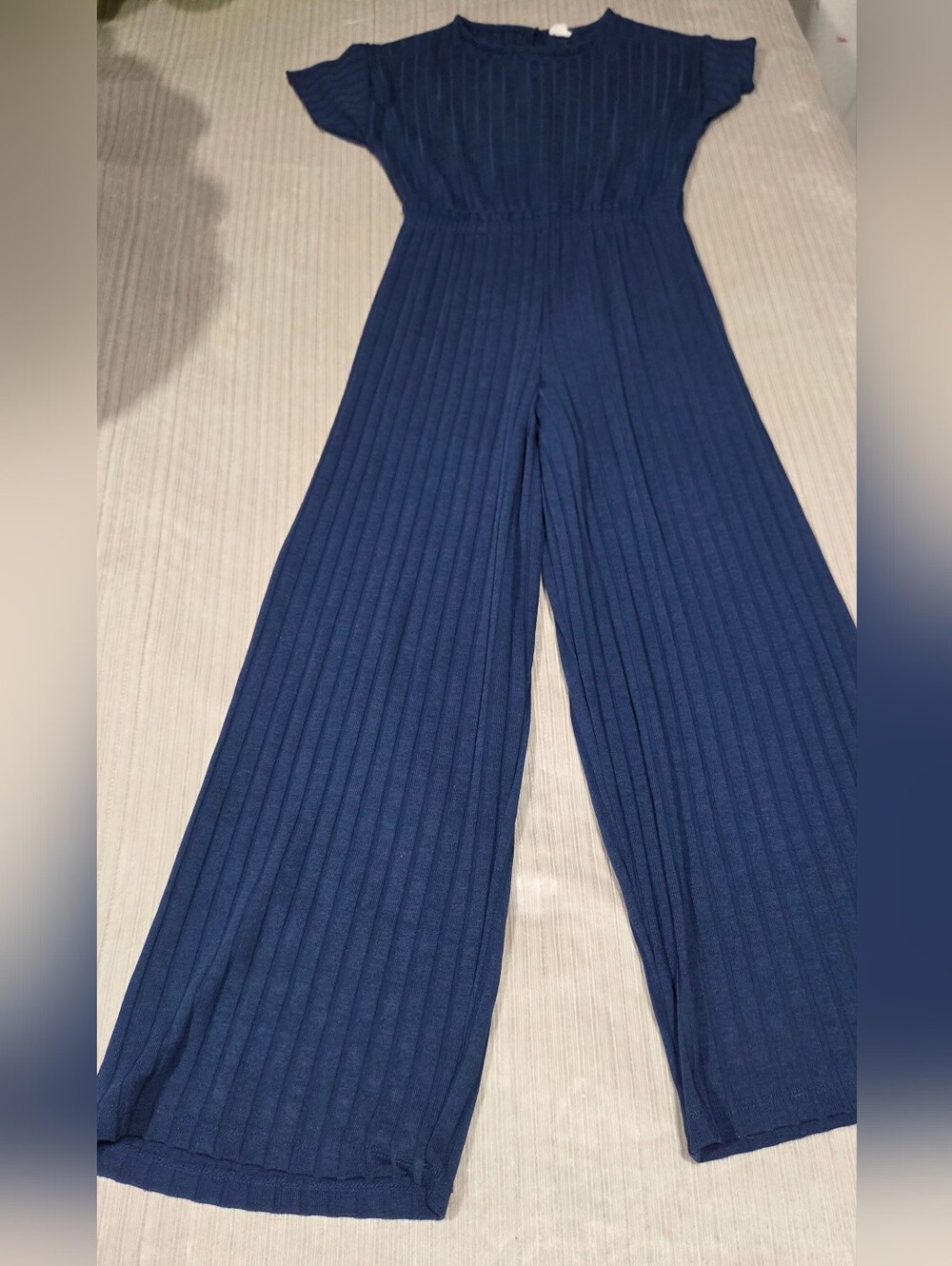Zara Kids Navy Ribbed Wide-Leg Jumpsuit